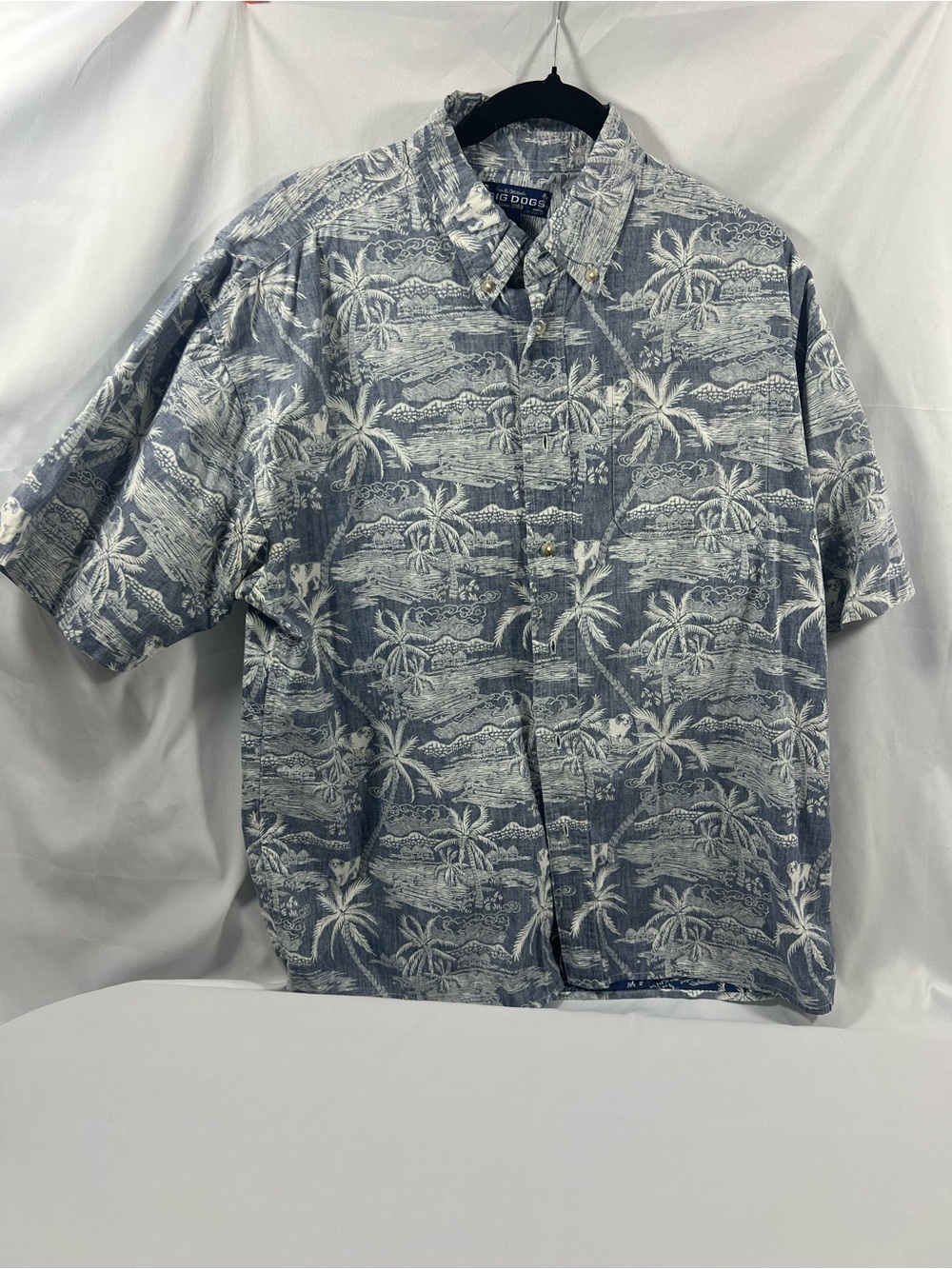 Big Dogs Blue and White Hawaiian Palm Button-Down Shirt